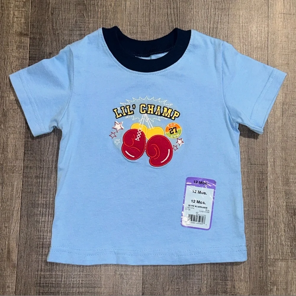 💞 New Baby & Toddler Boys Size 12 Months Blue “Lil Champ” Boxing Tee Shirt